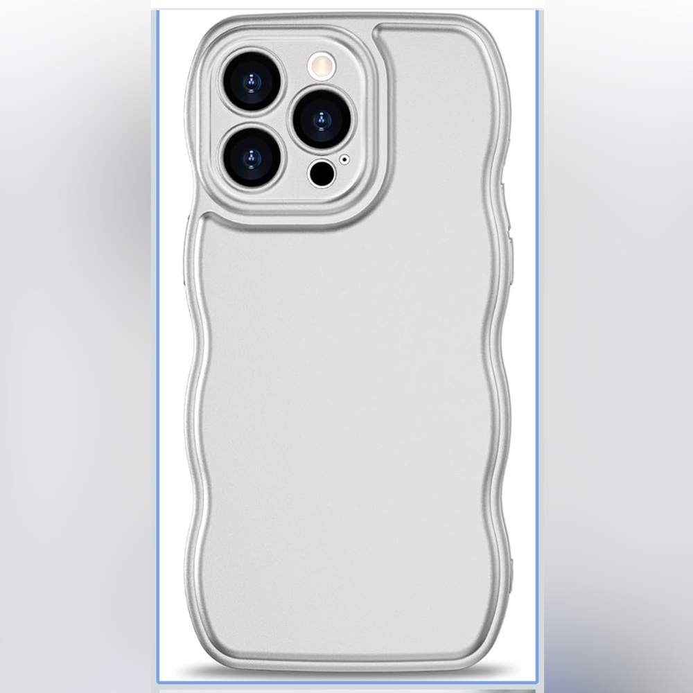 📱SILVER Cell Phone Case TRENDY/WAVY EDGE For iPhone 14 PRO MAX New In Package! 🩶